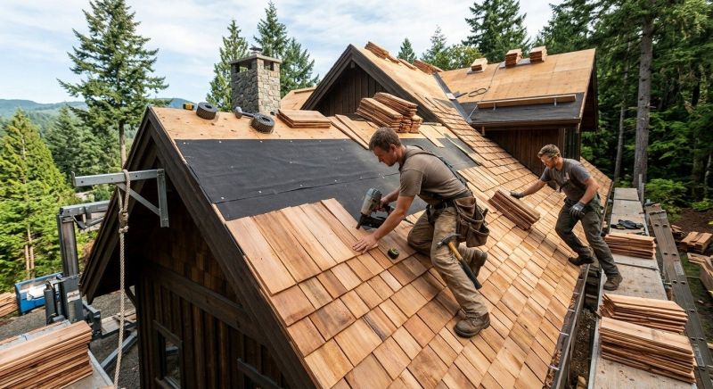 Natural Wood Roof Installation